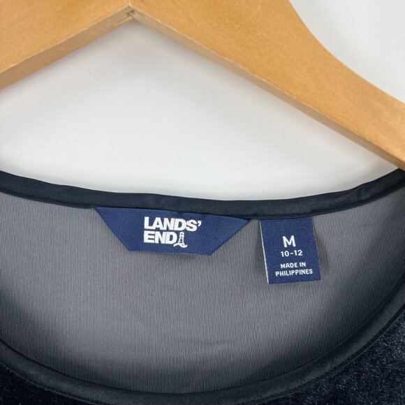 Lands' End Size 10/12 Black Gray Velvet T-Shirt Cozy Soft Holiday Layering - Picture 8 of 10